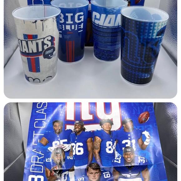 New York Giants 4 Pack Cups and Poster NFL Season Ticket Holder Exclusive - Picture 1 of 5